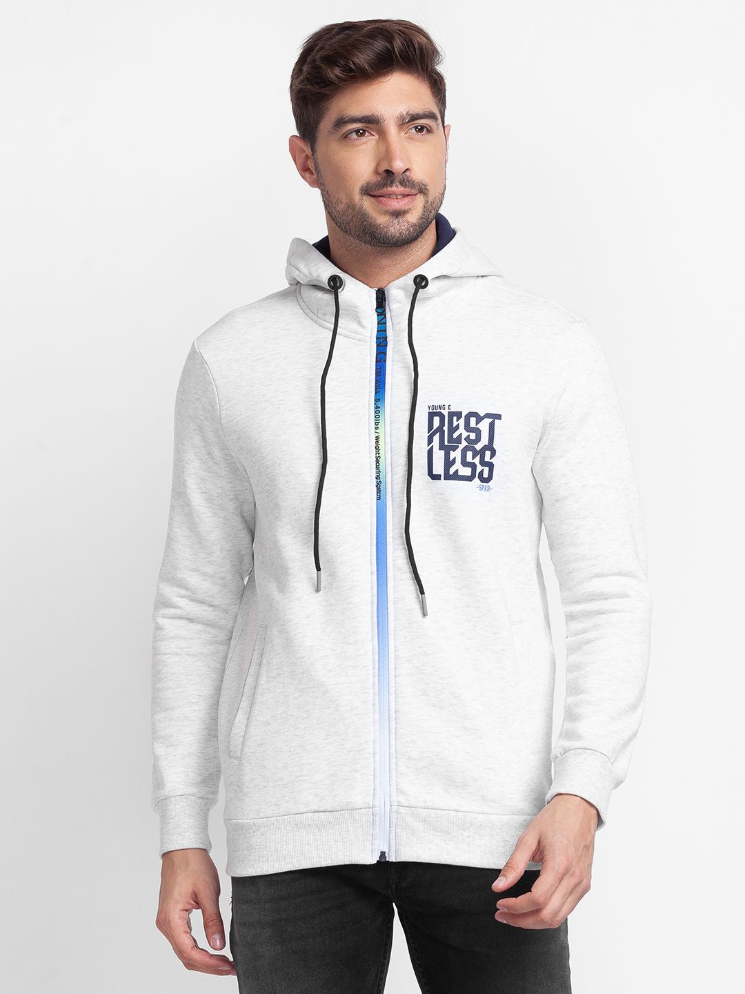 SPYKAR Typography Printed Hooded Front-Open Sweatshirt