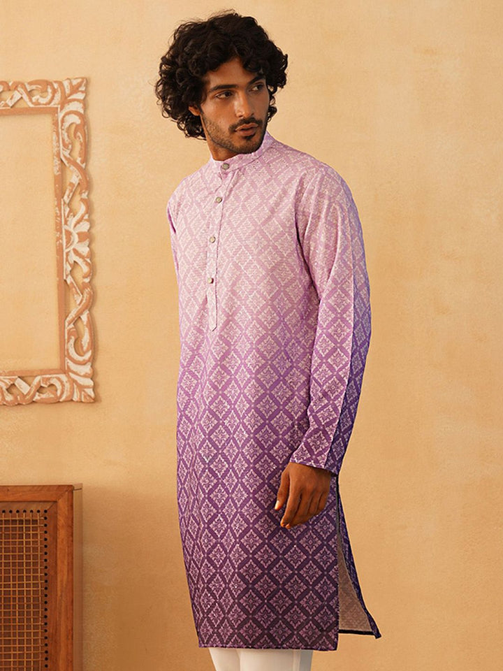 Jompers Ethnic Motifs Printed Band Collar Pure Cotton Straight Kurta
