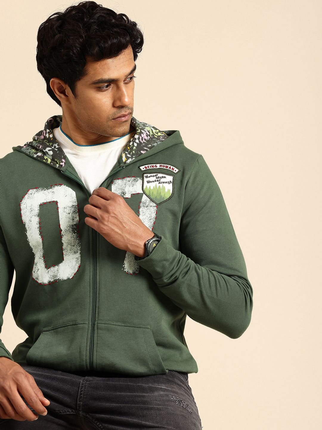 Being Human Printed Pure Cotton Hooded Sweatshirt