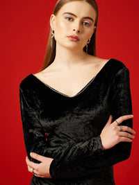 STREET 9 Embellished Long Sleeves Velvet Sheath Dress