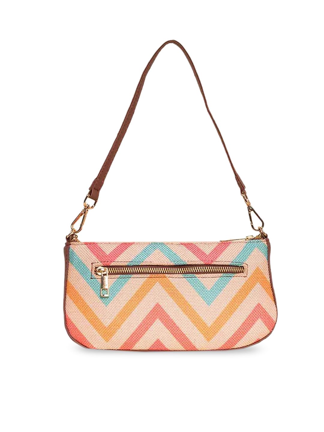ZOUK Geometric Printed Structured Baguette Bag