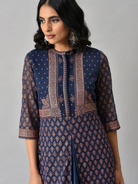 W Festive Geometric Print Georgette A-Line Cowl Hemline Kurta With Tight