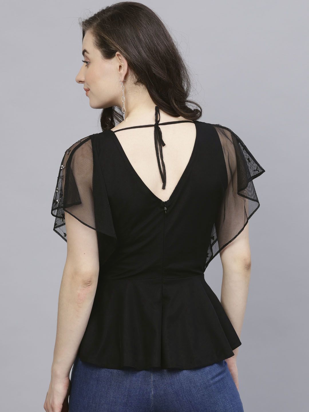 STREET 9 Black Embellished Peplum Top