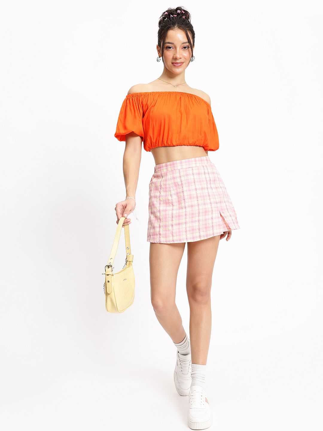 DressBerry Sunset Siren Pleated Blouson Crop Top