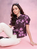 DressBerry Floral Print Puff Sleeves Shirt Style Top