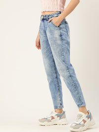 DressBerry Women Blue Heavy Fade Mom Fit Jeans