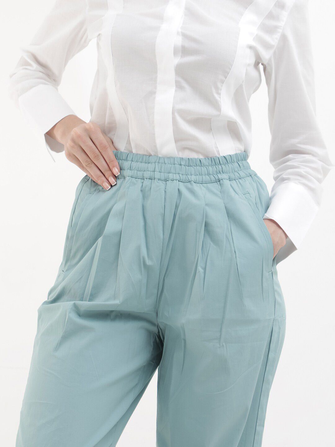 RAREISM Women Tailored High-Rise Cotton Parallel Trousers