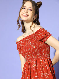 Berrylush Women Gorgeous Red Floral Volume Play Dress