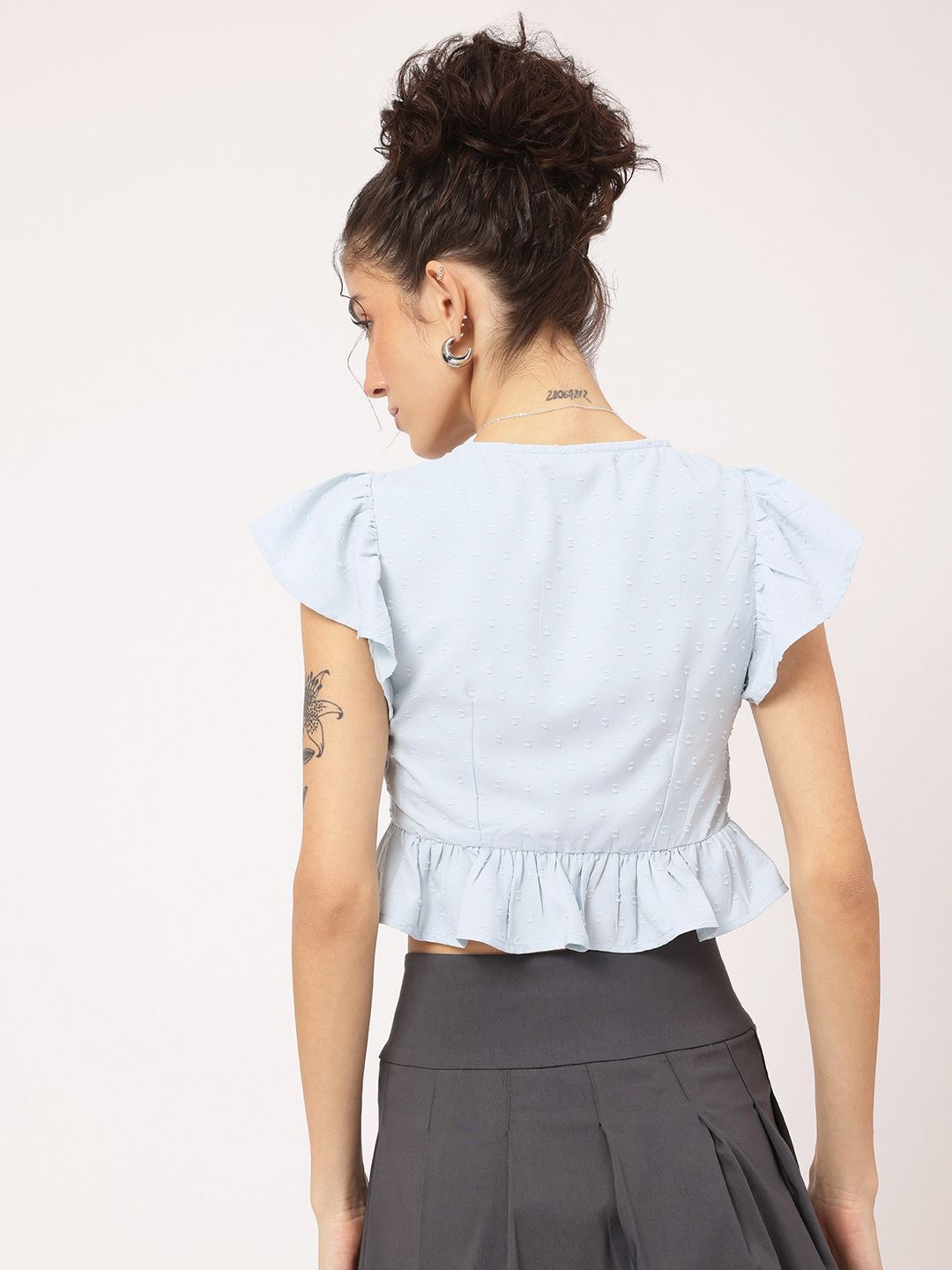 DressBerry Dobby Chic Ruffled Crop Top