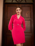 Athena Fuchsia Cut-Out Detailed V-Neck Sheath Dress