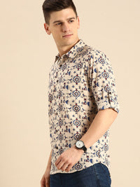 Anouk Men Off White Aztec Print Pure Cotton Casual Shirt