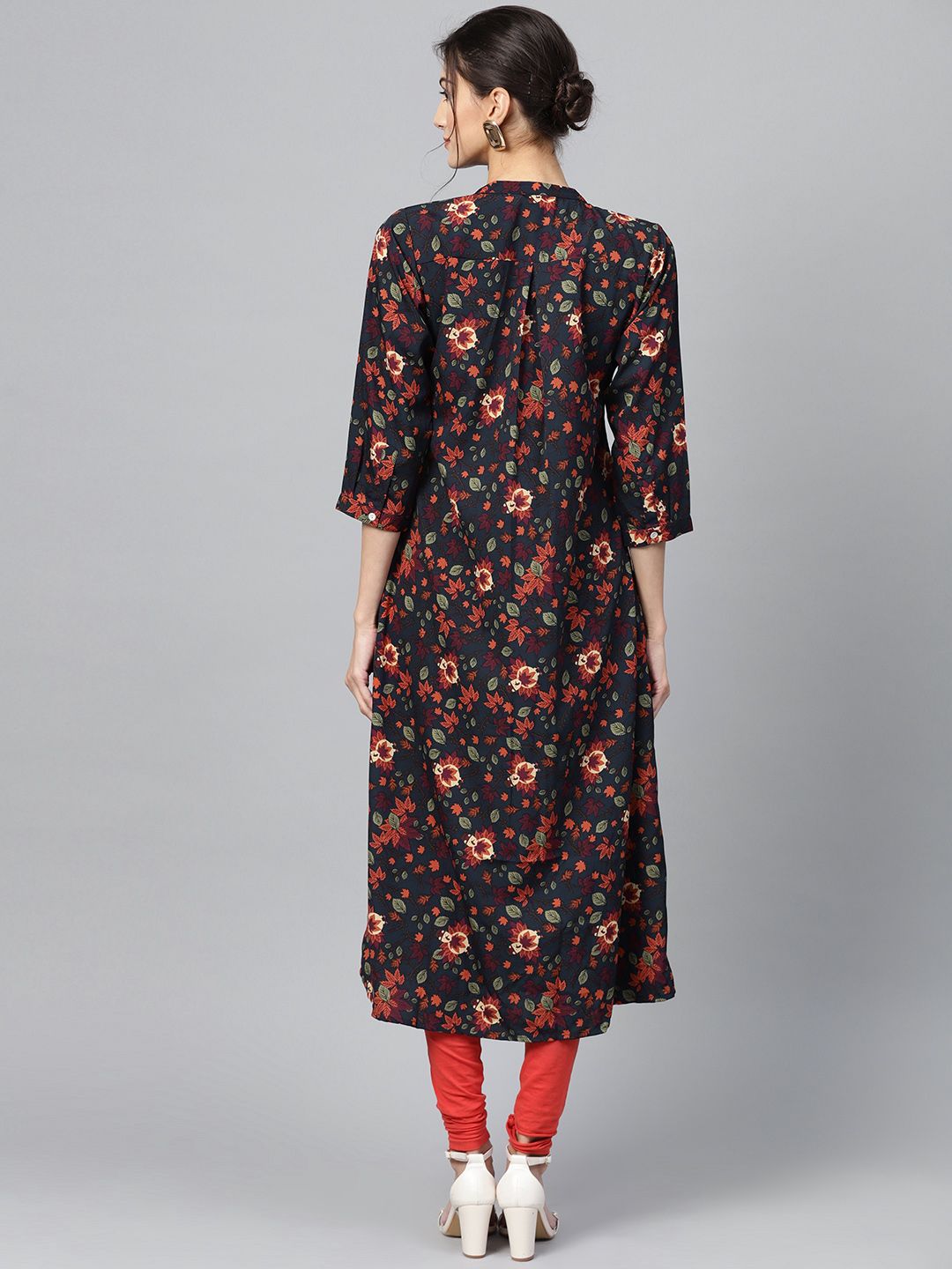 Gerua By Libas Women Navy Blue Orange Printed A-Line Kurta