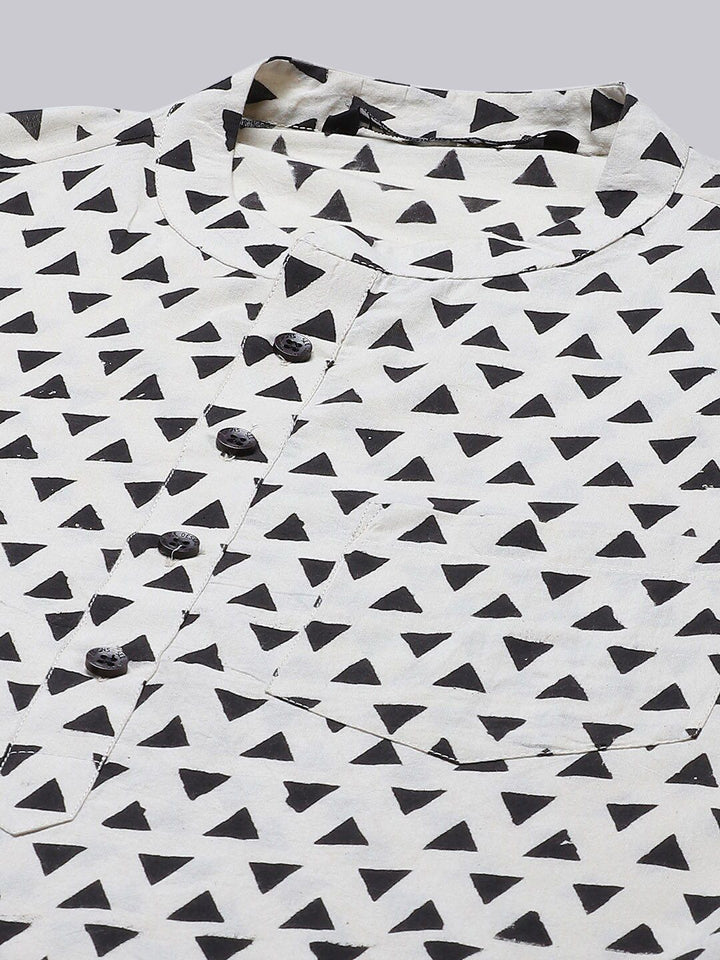 See Designs Men Beige & Black Geometric Printed Kurta