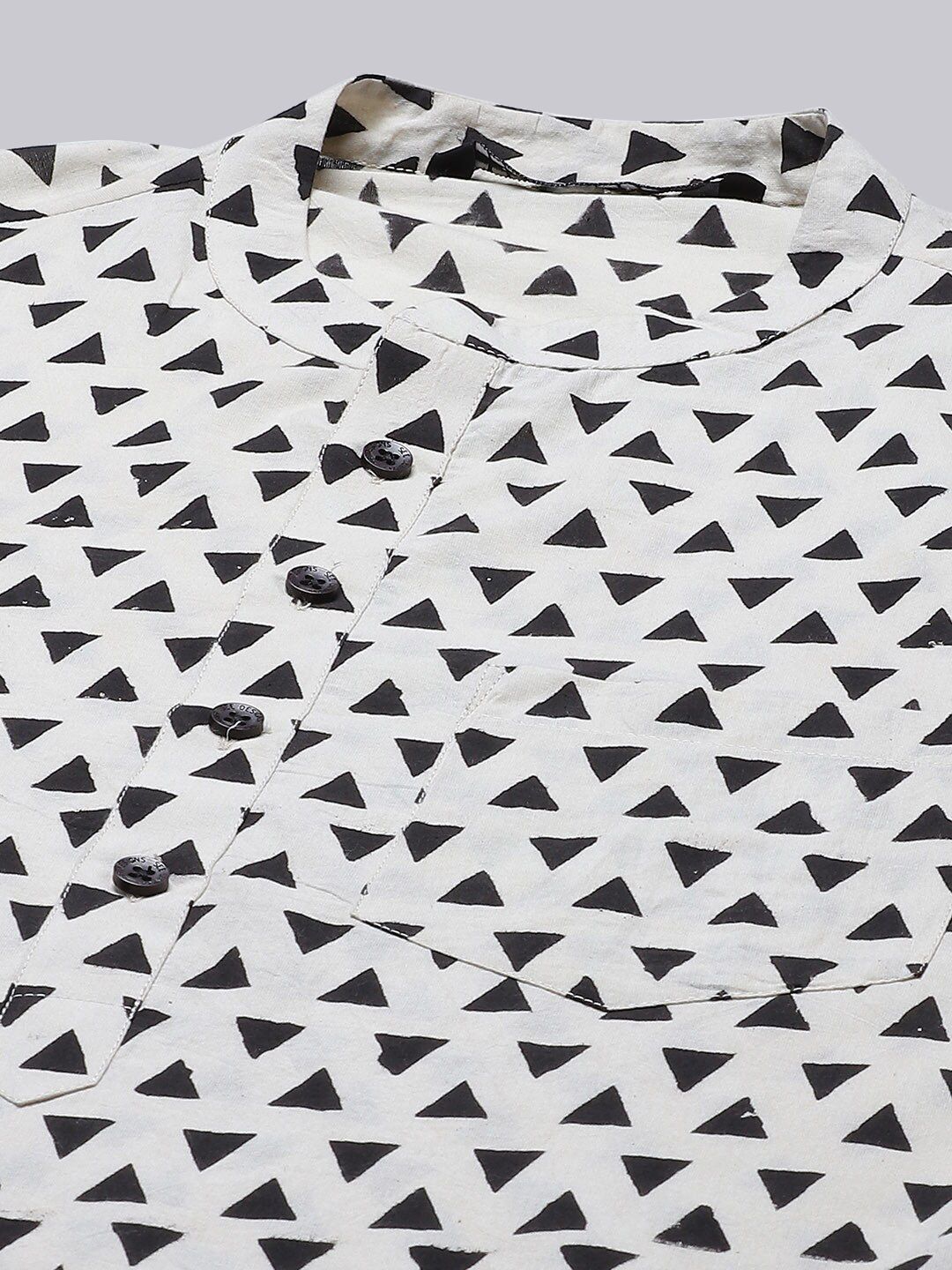 See Designs Men Beige & Black Geometric Printed Kurta