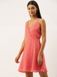 Berrylush Women Pink Self Design Fit and Flare Dress