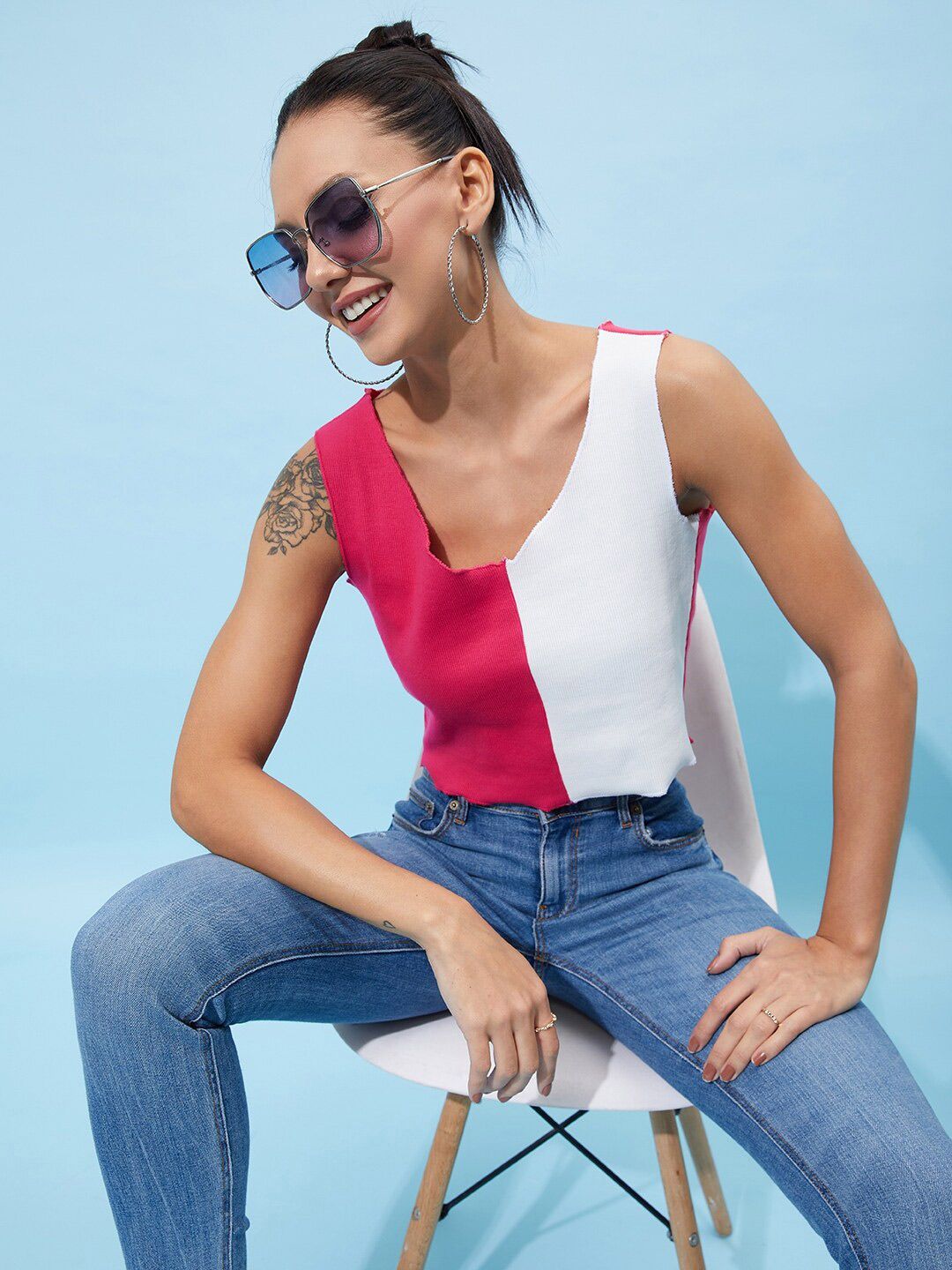 Athena Colourblocked Cotton Crop Top