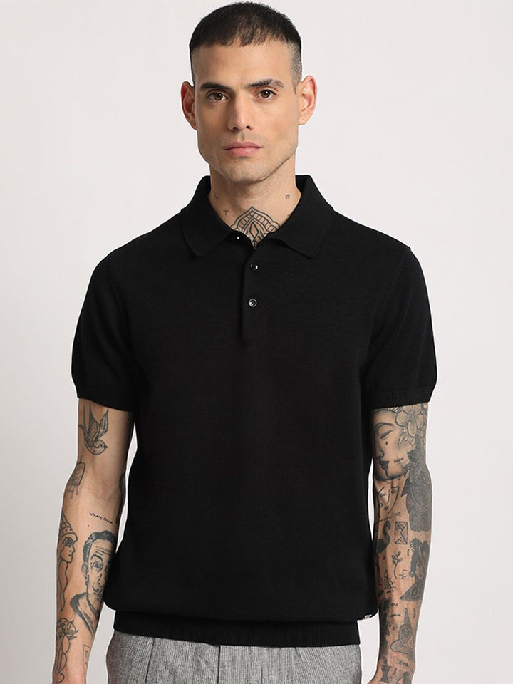 THE BEAR HOUSE Men Solid Regular Fit Cotton Polo Collar T-Shirt