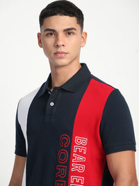 THE BEAR HOUSE Men Colourblocked Printed Polo Collar Cotton Slim Fit T-Shirt