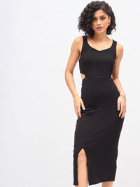 SASSAFRAS Black Cut-Out Midi Sheath Dress