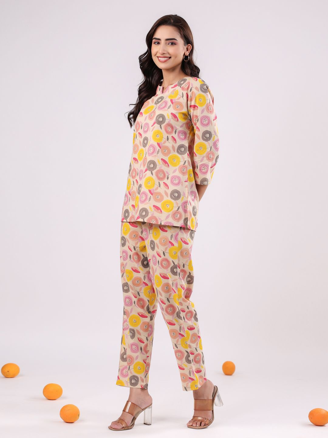 SANSKRUTIHOMES Notch Neck Floral Printed Pure Cotton Top & Trousers