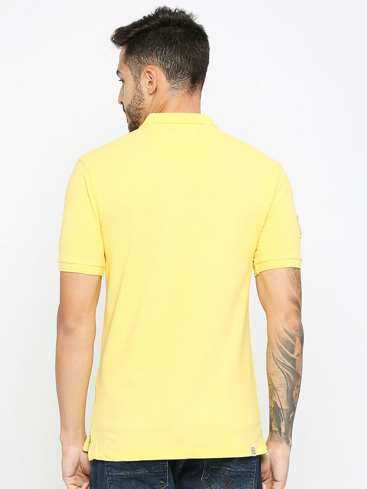 Being Human Men Yellow Polo Collar Applique T-shirt