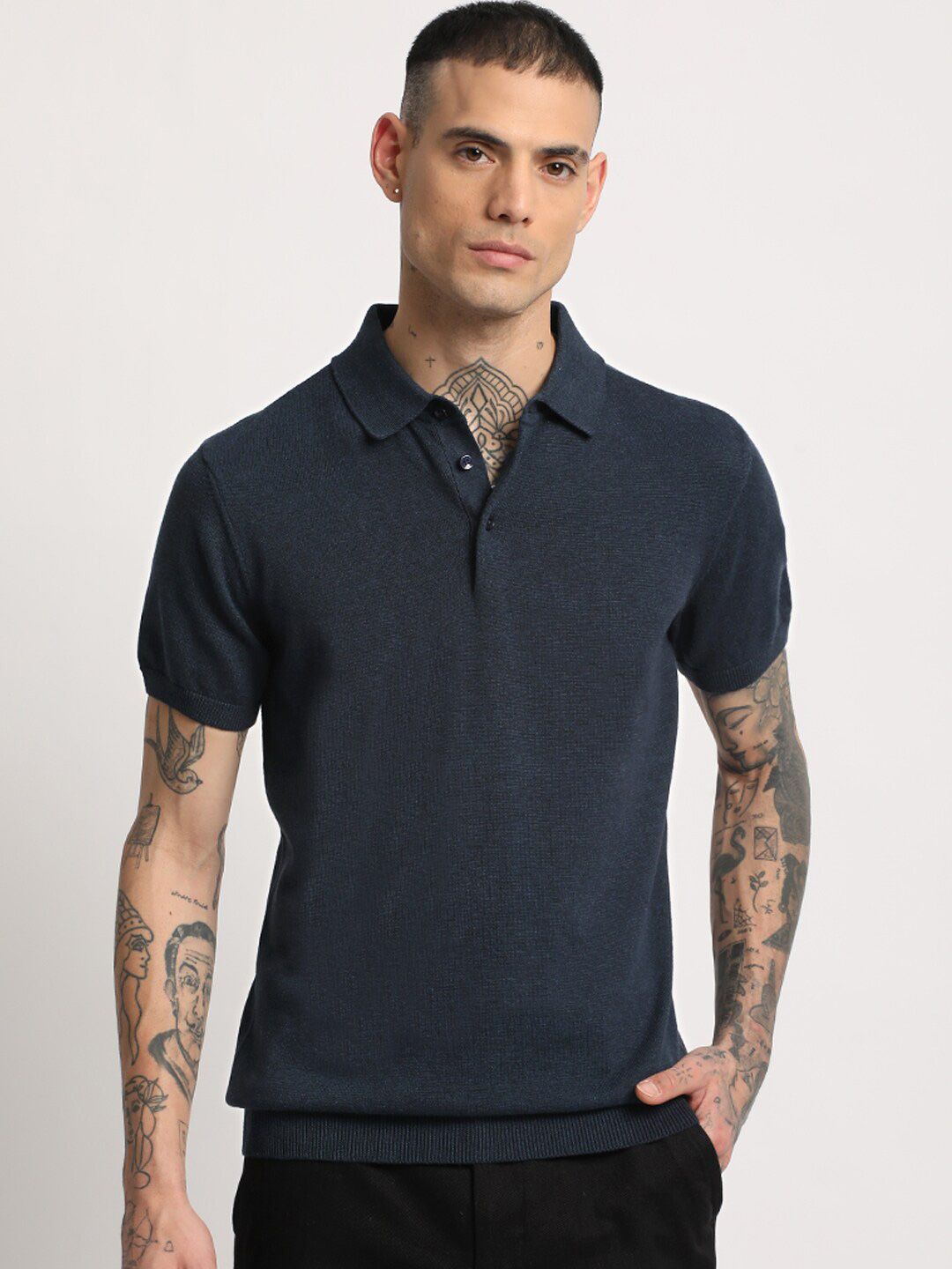 THE BEAR HOUSE Men Solid Slim Fit Cotton Polo Collar T-Shirt