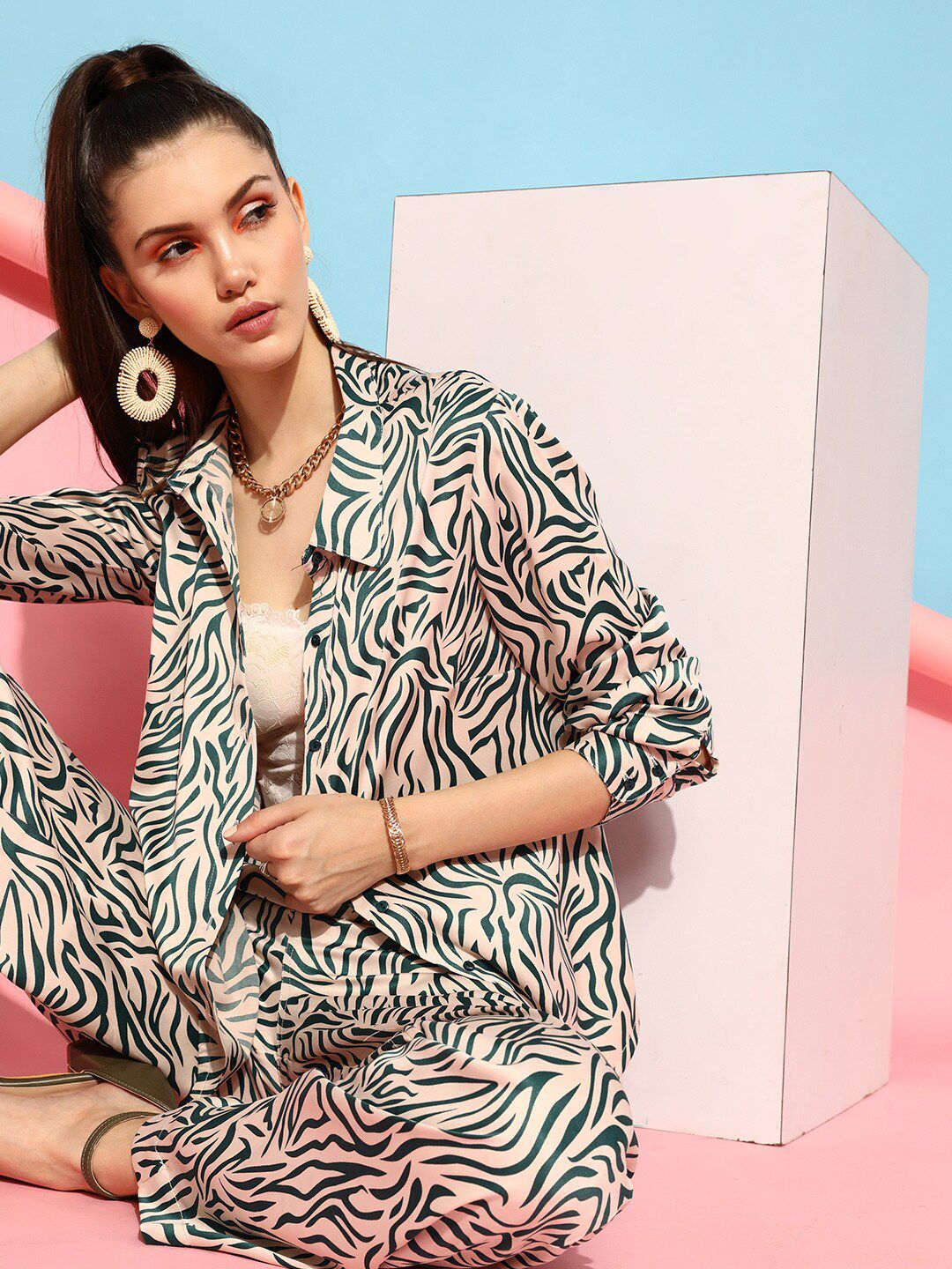 STREET 9 Women Beige Animal Printed Shirt