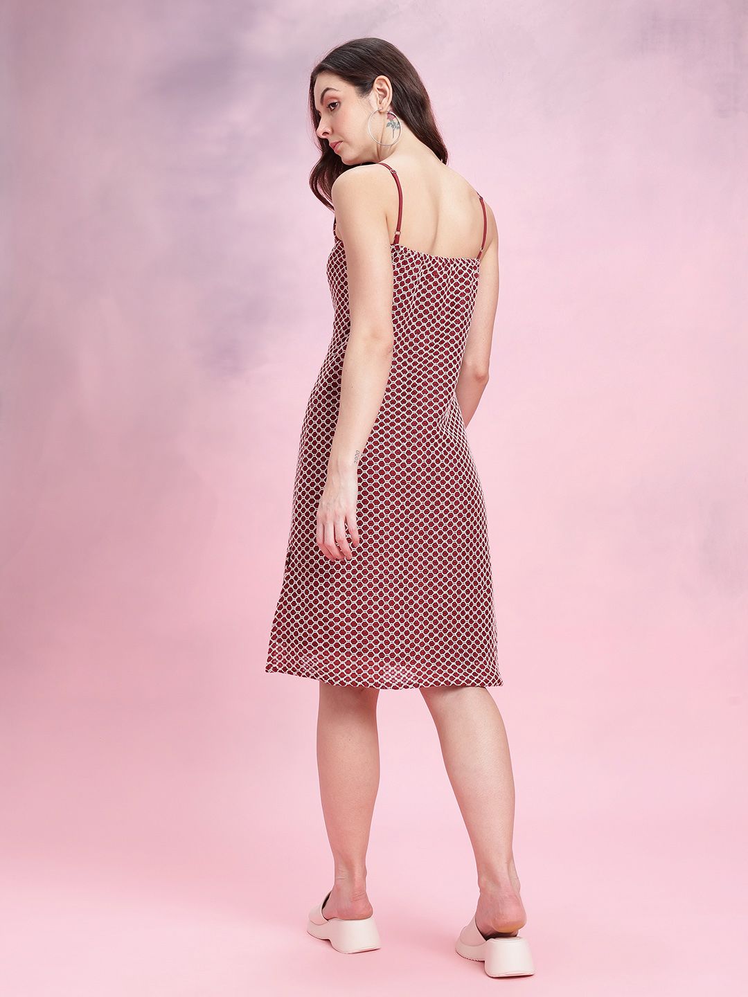 DressBerry Geometric Self-Design Shoulder Straps Crochet A-Line Dress with Side Slit