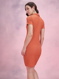 DressBerry Polo Collar Textured Bodycon Dress