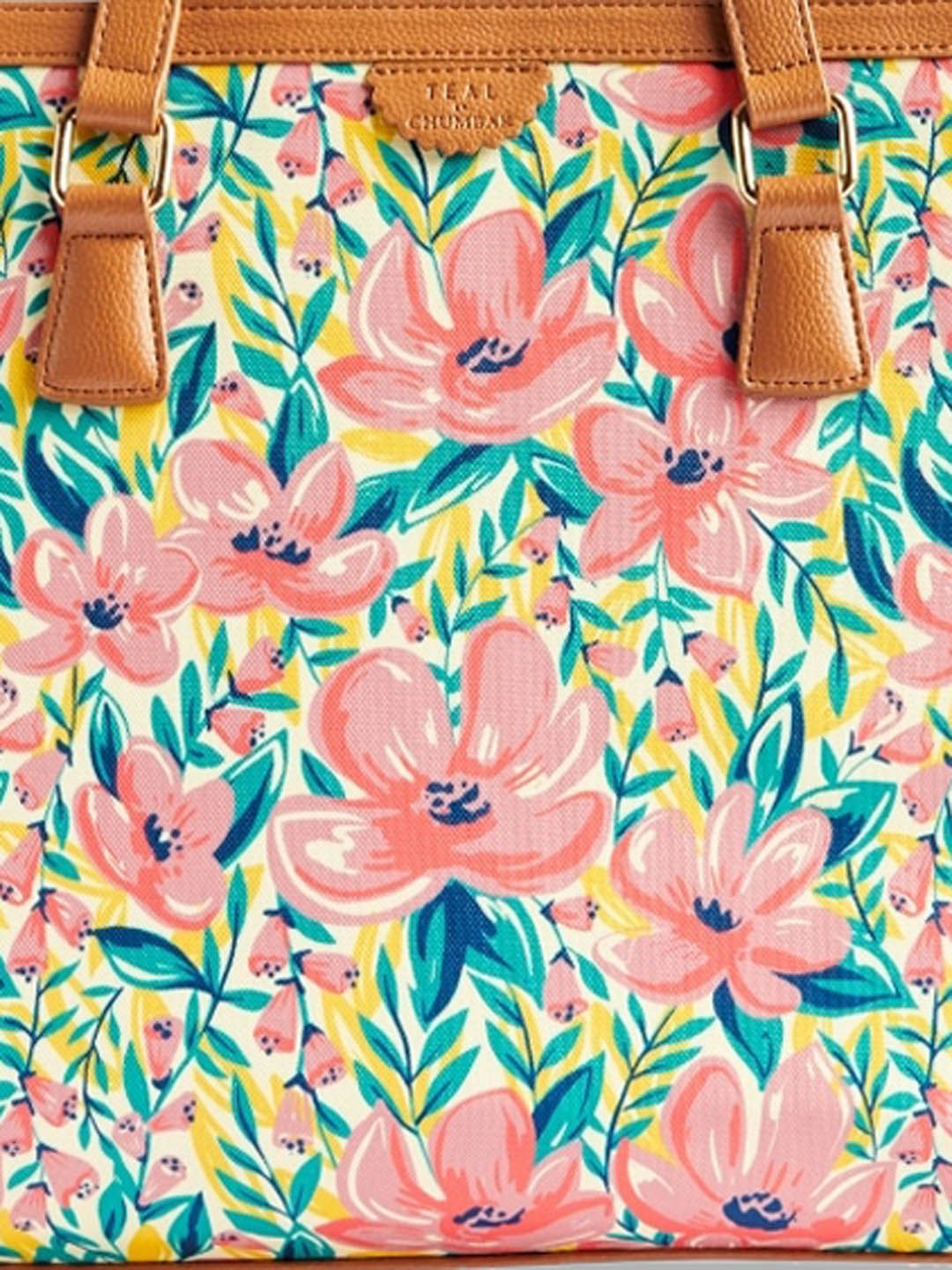 TEAL BY CHUMBAK Floral Printed Oversized Shopper Shoulder Bag