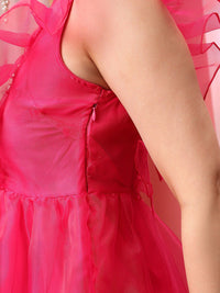 STREET 9 Flutter Sleeves Net Fit & Flare Above Knee Dress