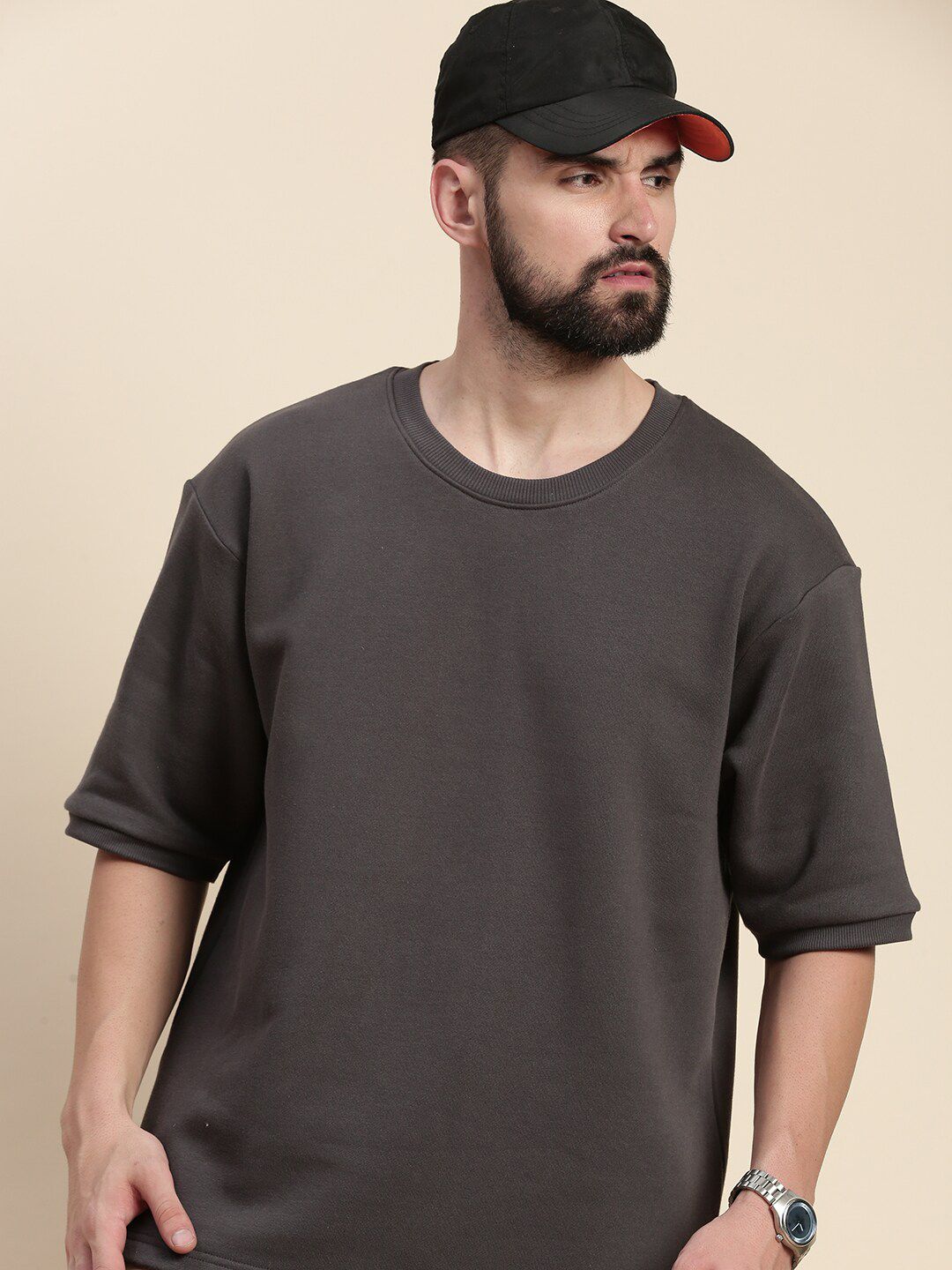 DILLINGER Round Neck Drop Shoulder Sleeves Longline Oversized Pullover Sweatshirt