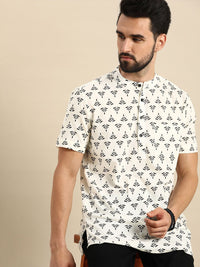 Anouk Men White & Black Ethnic Motifs Printed Short Kurta