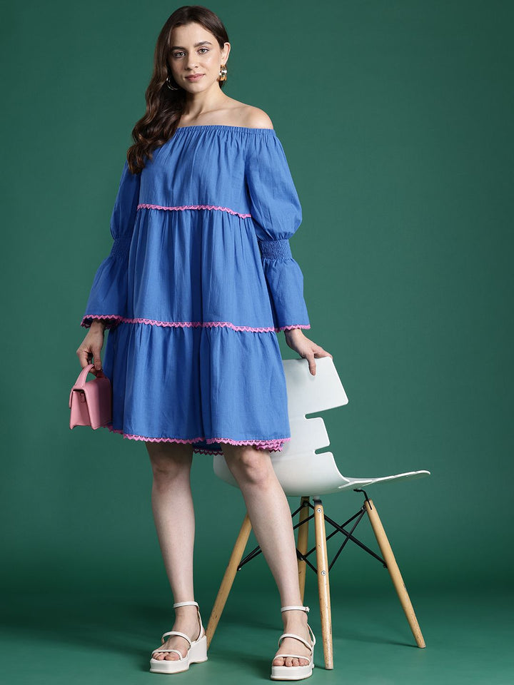 DressBerry Pure Cotton Off-Shoulder Bell Sleeves Tiered Bardot Dress