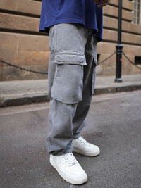 Powerlook Men Baggy Fit Mid Rise Clean Look Heavy Fade Cargos Jeans