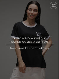 DILLINGER Women Short Sleeve Boxy Regular Varsity Embroidery Tshirt
