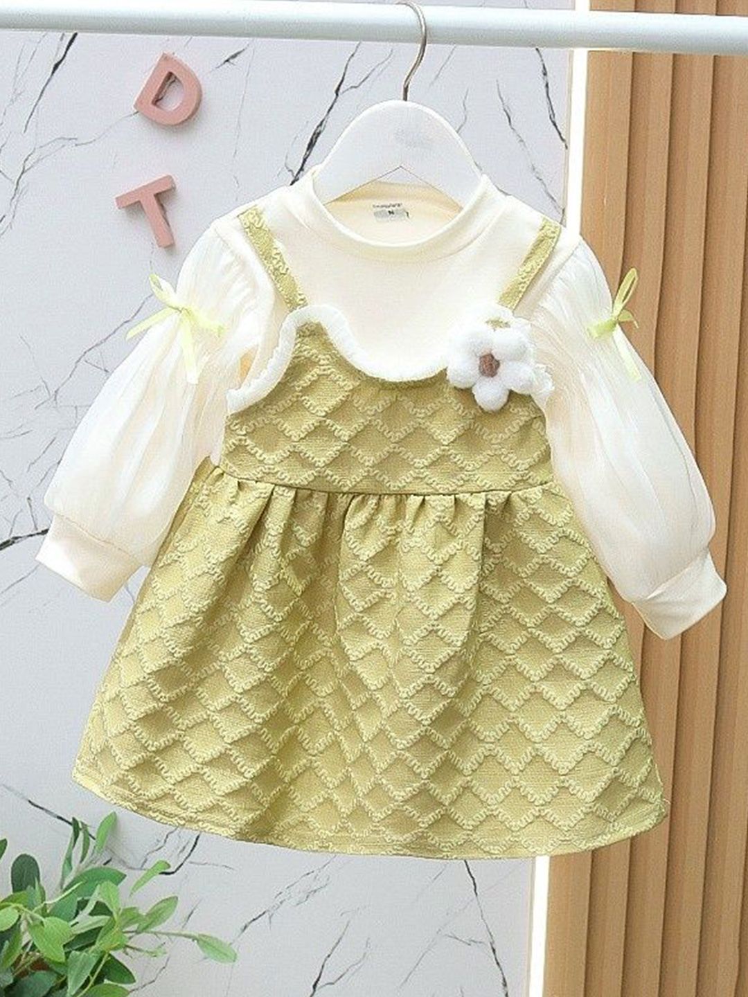 YK Girls Cotton Checked Pinafore Dress