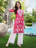 KALINI Floral Embroidered Chikankari Georgette Straigth Kurta