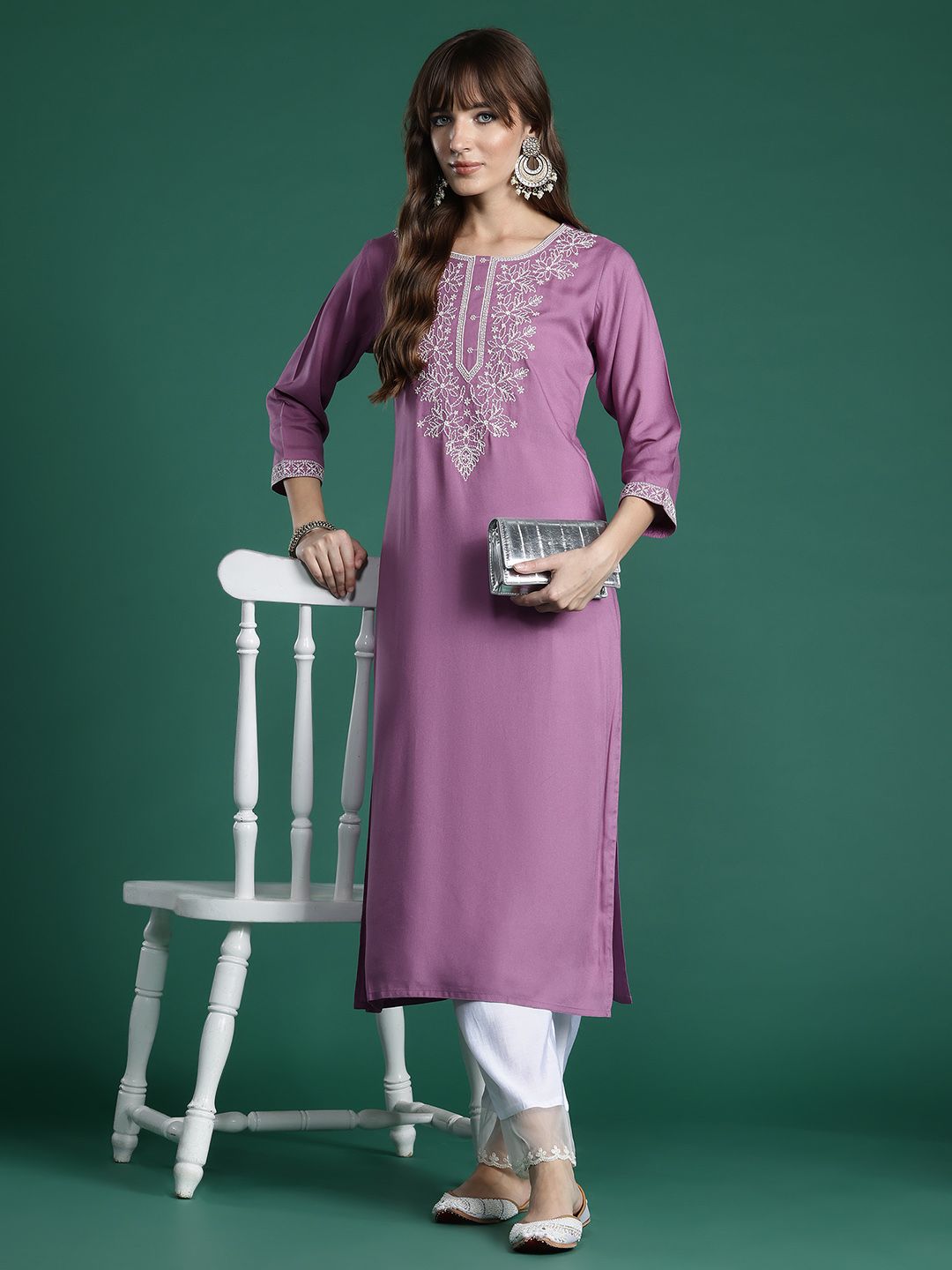 Indo Era Floral Embroidered Thread Work Kurta