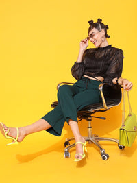 STREET 9 Black Embellished Georgette Blouson Frilled Neck Top