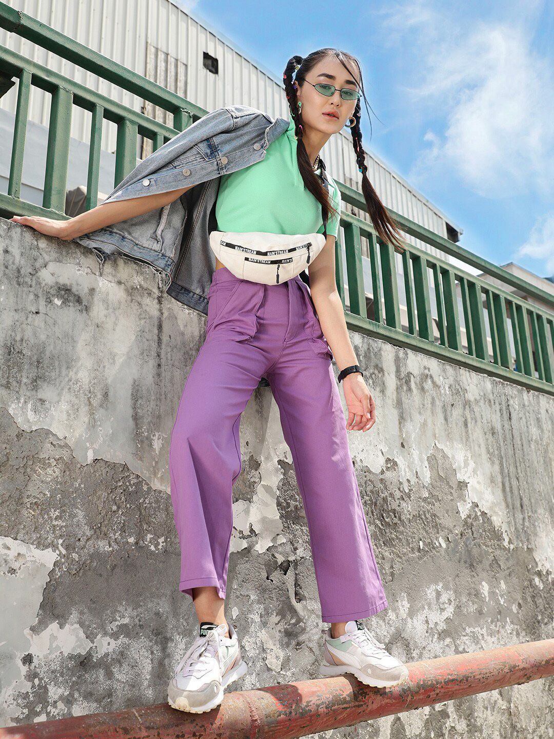 STREET 9 Teal Polo Collar Pure Cotton Crop T-shirt