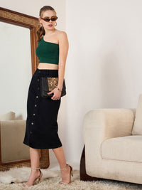 Berrylush Green One Shoulder Cut Out Fitted Crop Top