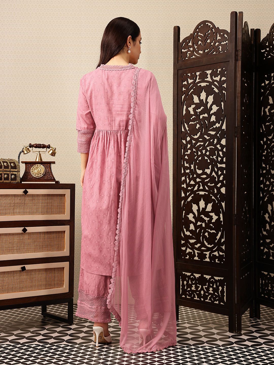 House of Pataudi Empire Pure Cotton Jashn Kurta with Palazzos & Dupatta