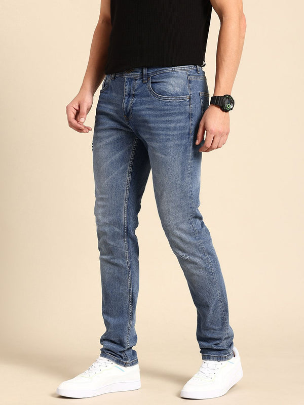 Being Human Men Slim Fit Low Distress Light Fade Stretchable Jeans