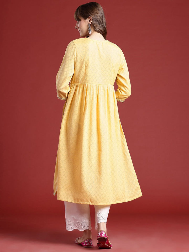 Anouk Geometric Woven Design Thread Work Detail Empire-Style A-Line Kurta