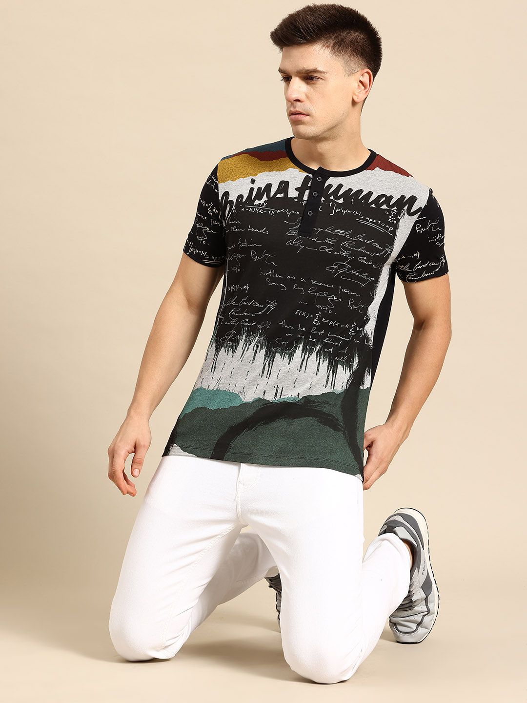 Being Human Typography Henley Neck T-shirt