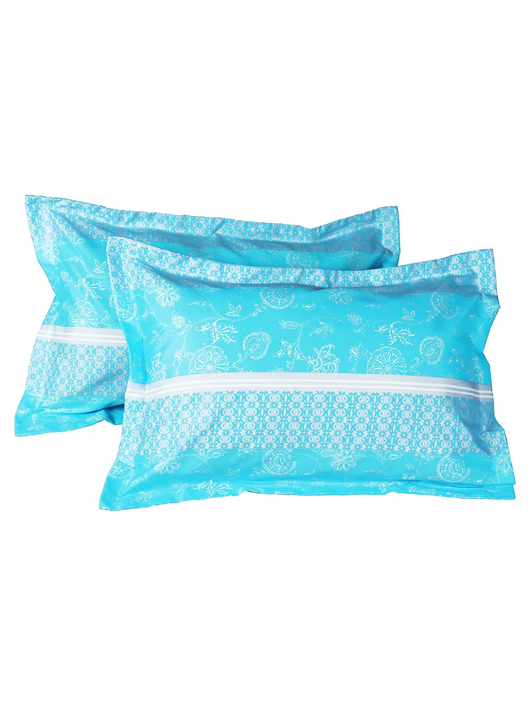 Story@home Blue White Floral Cotton 144 TC Queen Bedsheet With 2 Pillow Covers