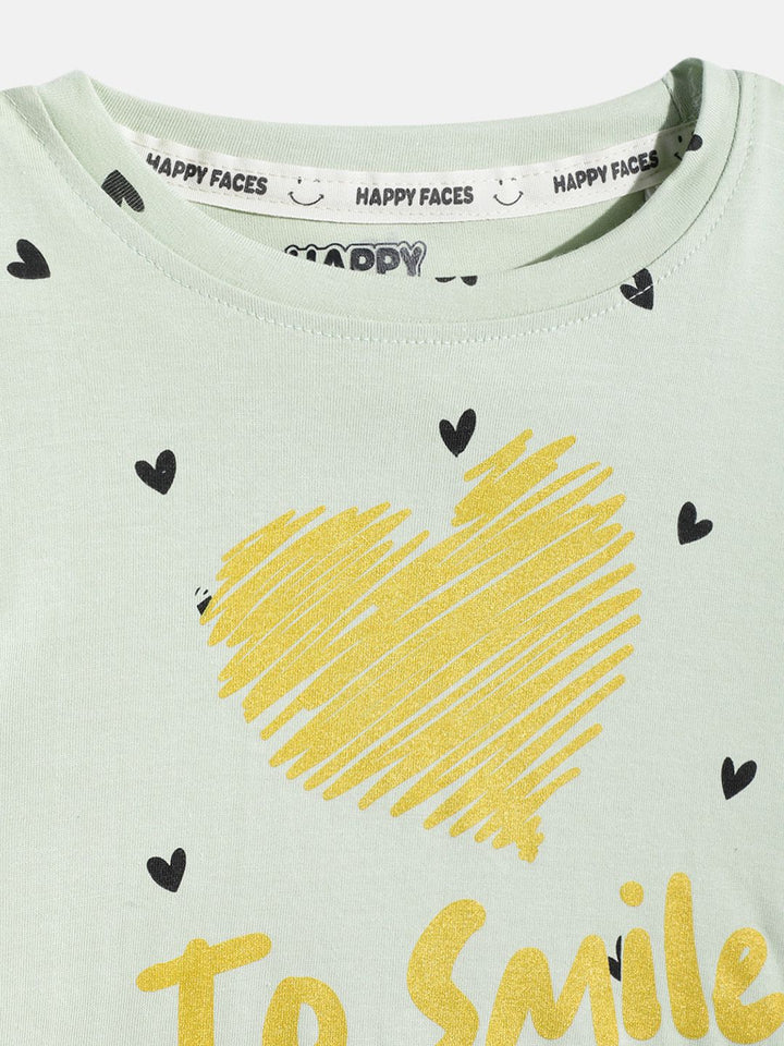 Happy Faces Girls Conversational & Typography Printed Pure Cotton T-shirt