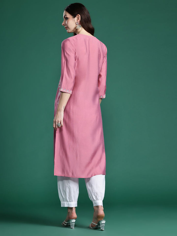 Indo Era Women Floral Embroidered Sequinned Pure Cotton Kurta