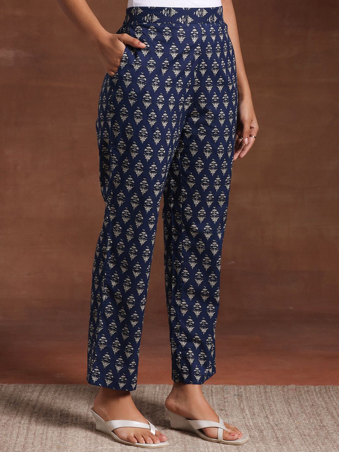 Libas Floral Printed Pleated Round Neck Three-Quarter Sleeves Pure Cotton Kurta Set